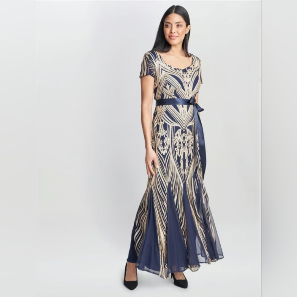 R & M Richards Elegant Navy And Gold Women's Sequ… - image 1